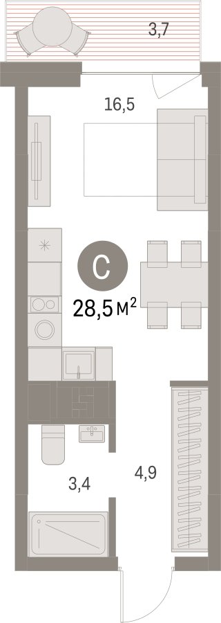 Студия с частичной отделкой, 28.47 м2, 3 этаж, сдача 1 квартал 2025 г., ЖК Первый квартал, корпус Дом 5 - объявление 2281417 - фото №1