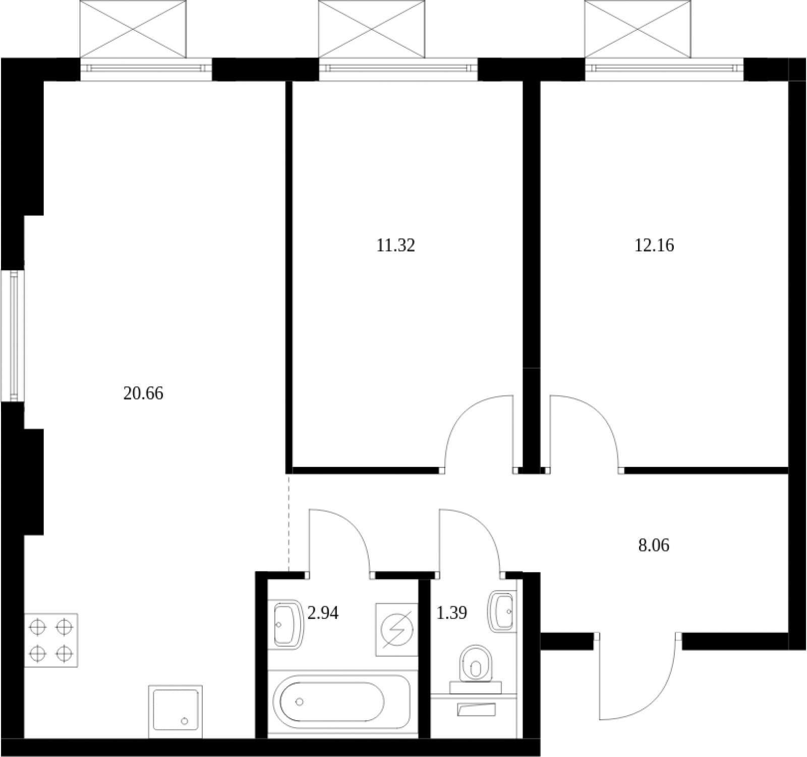 2-комнатная квартира с полной отделкой, 56.53 м2, 3 этаж, сдача 2 квартал 2025 г., ЖК Середневский лес, корпус 4.1 - объявление 2200410 - фото №1