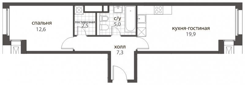 2-комнатная квартира (евро) без отделки, 47.3 м2, 4 этаж, дом сдан, ЖК HomeCity, корпус 2 - объявление 1704935 - фото №1