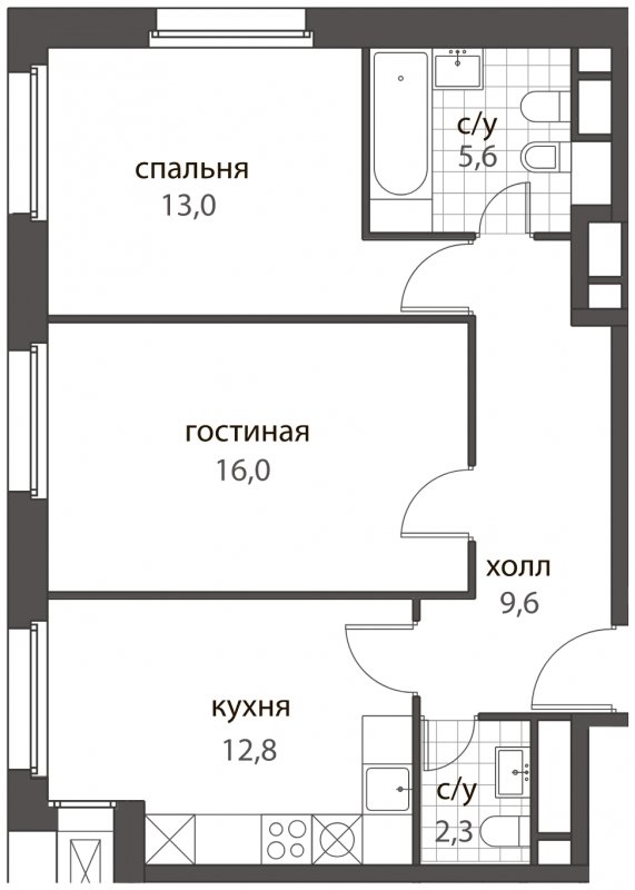 2-комнатная квартира без отделки, 59.3 м2, 9 этаж, дом сдан, ЖК HomeCity, корпус 3 - объявление 1599759 - фото №1