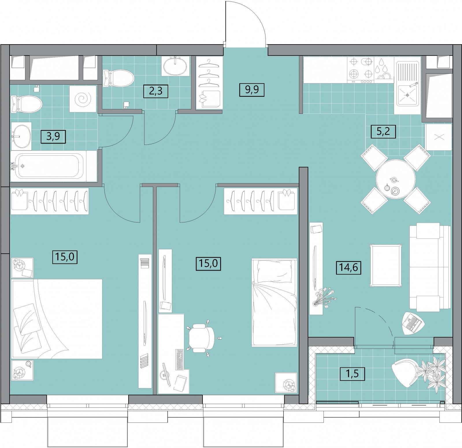 2-комнатная квартира без отделки, 68 м2, 20 этаж, дом сдан, ЖК Вестердам, корпус 3 - объявление 2176875 - фото №1