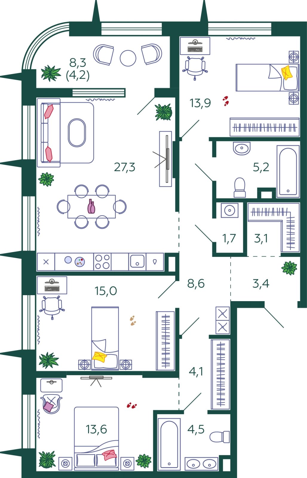 3-комнатная квартира без отделки, 104.6 м2, 6 этаж, сдача 4 квартал 2023 г., ЖК SHAGAL, корпус 1.1 - объявление 2071956 - фото №1