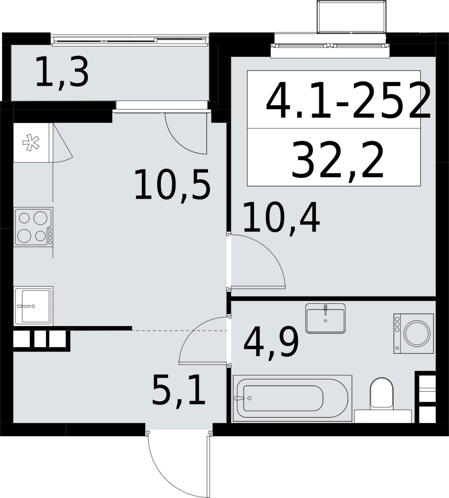 1-комнатная квартира с полной отделкой, 32.2 м2, 9 этаж, сдача 2 квартал 2027 г., ЖК Южные сады, корпус 4.1.2 - объявление 2392767 - фото №1