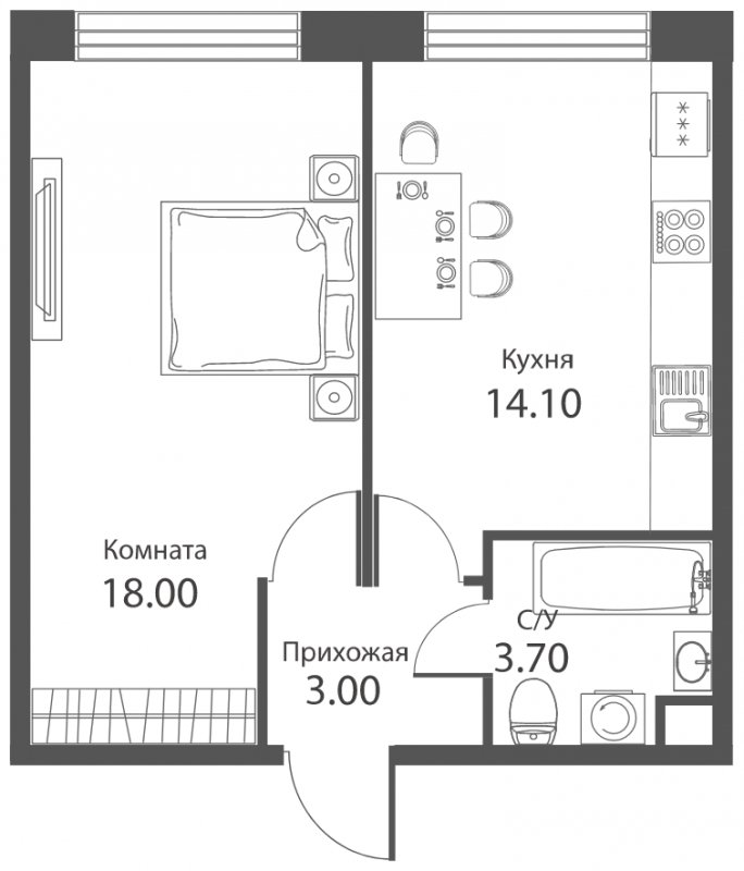 1-комнатная квартира с частичной отделкой, 38.8 м2, 1 этаж, сдача 2 квартал 2022 г., ЖК Аквилон PARK, корпус 1 - объявление 1275717 - фото №1