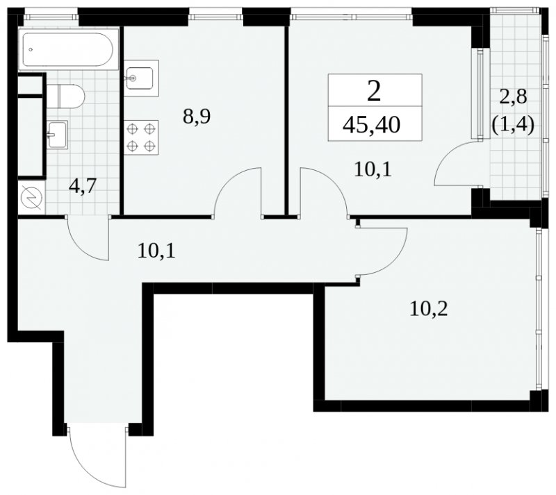 2-комнатная квартира без отделки, 45.4 м2, 29 этаж, сдача 2 квартал 2025 г., ЖК Южные сады, корпус 2.4 - объявление 1760414 - фото №1