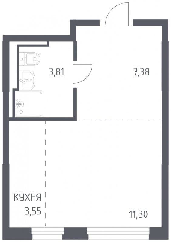 1-комнатная квартира с полной отделкой, 26.04 м2, 13 этаж, сдача 4 квартал 2023 г., ЖК Остафьево, корпус 11.2 - объявление 1744595 - фото №1