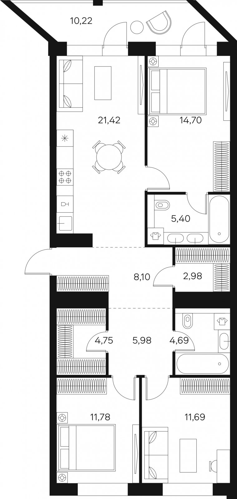 3-комнатная квартира без отделки, 96.62 м2, 19 этаж, сдача 4 квартал 2024 г., ЖК FØRST, корпус 2 - объявление 1942943 - фото №1