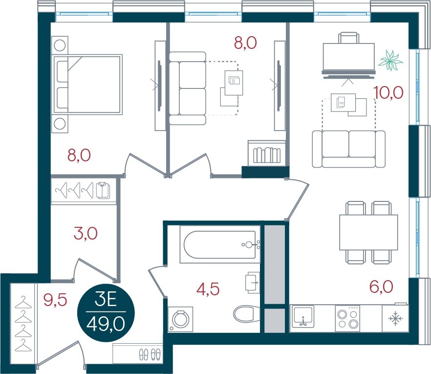 3-комнатная квартира без отделки, 49 м2, 12 этаж, дом сдан, ЖК РУСИЧ Новые Котельники, корпус 3 - объявление 2433663 - фото №1