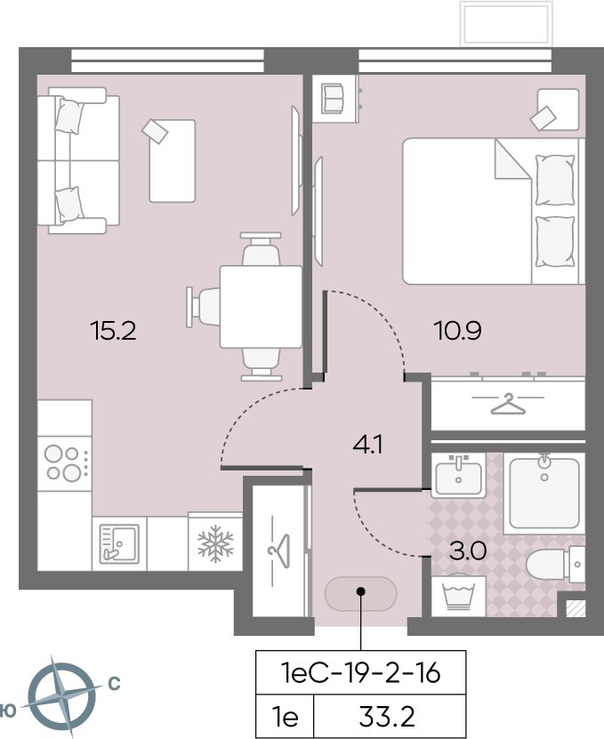 1-комнатная квартира с полной отделкой, 32.7 м2, 17 этаж, сдача 3 квартал 2024 г., ЖК Лучи, корпус 15 - объявление 1984883 - фото №1