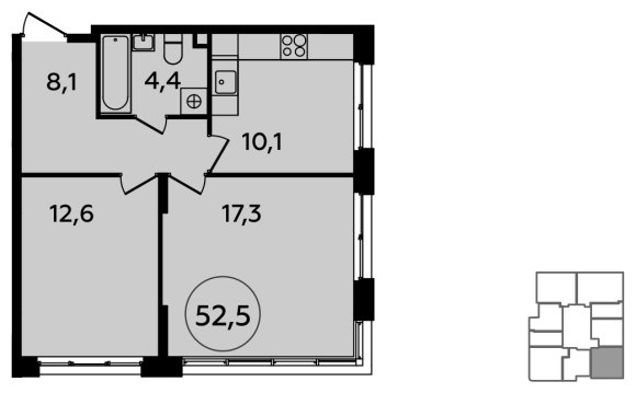 2-комнатная квартира с полной отделкой, 52.5 м2, 2 этаж, сдача 1 квартал 2024 г., ЖК Скандинавия, корпус 23.5 - объявление 1515121 - фото №1