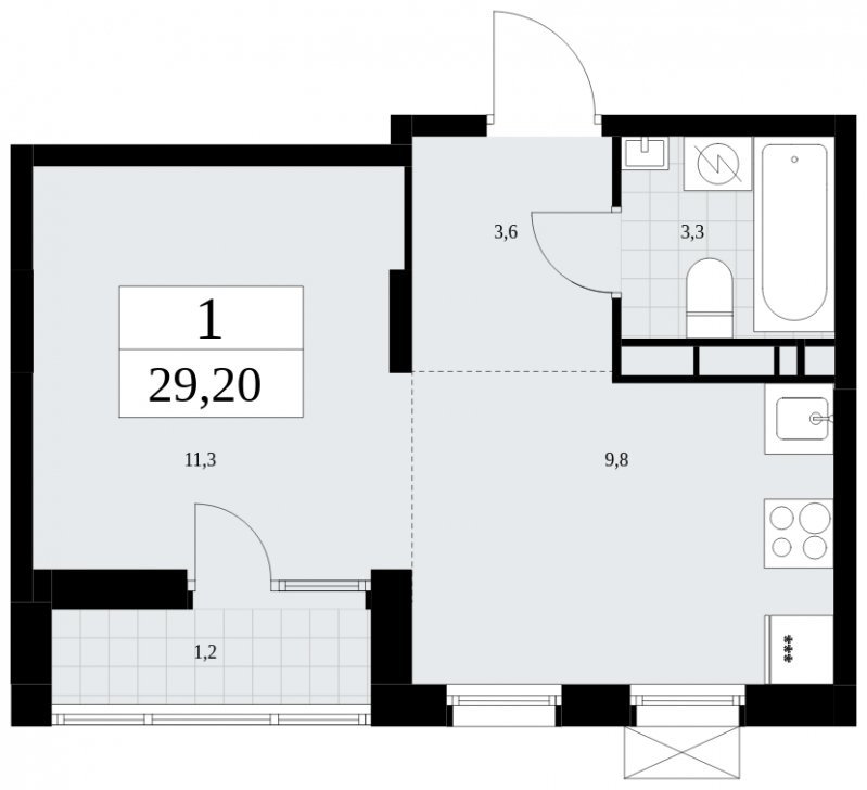 Студия с частичной отделкой, 29.2 м2, 8 этаж, сдача 3 квартал 2025 г., ЖК Дзен-кварталы, корпус 2.2 - объявление 1932437 - фото №1