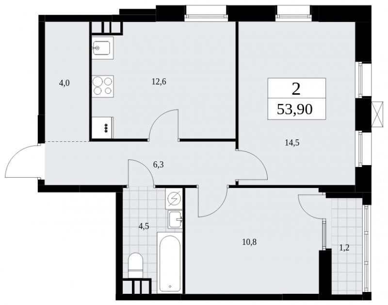 2-комнатная квартира без отделки, 53.9 м2, 4 этаж, сдача 2 квартал 2025 г., ЖК Дзен-кварталы, корпус 2.3 - объявление 1932528 - фото №1