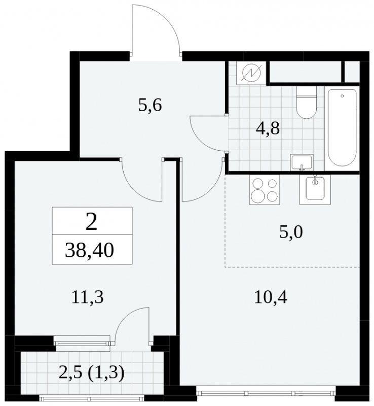 2-комнатная квартира (евро) без отделки, 38.4 м2, 25 этаж, сдача 2 квартал 2025 г., ЖК Южные сады, корпус 2.3 - объявление 1758400 - фото №1