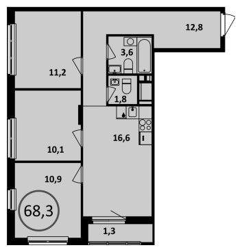3-комнатная квартира с полной отделкой, 68.3 м2, 14 этаж, сдача 2 квартал 2023 г., ЖК Испанские кварталы, корпус 6.2 - объявление 1409948 - фото №1