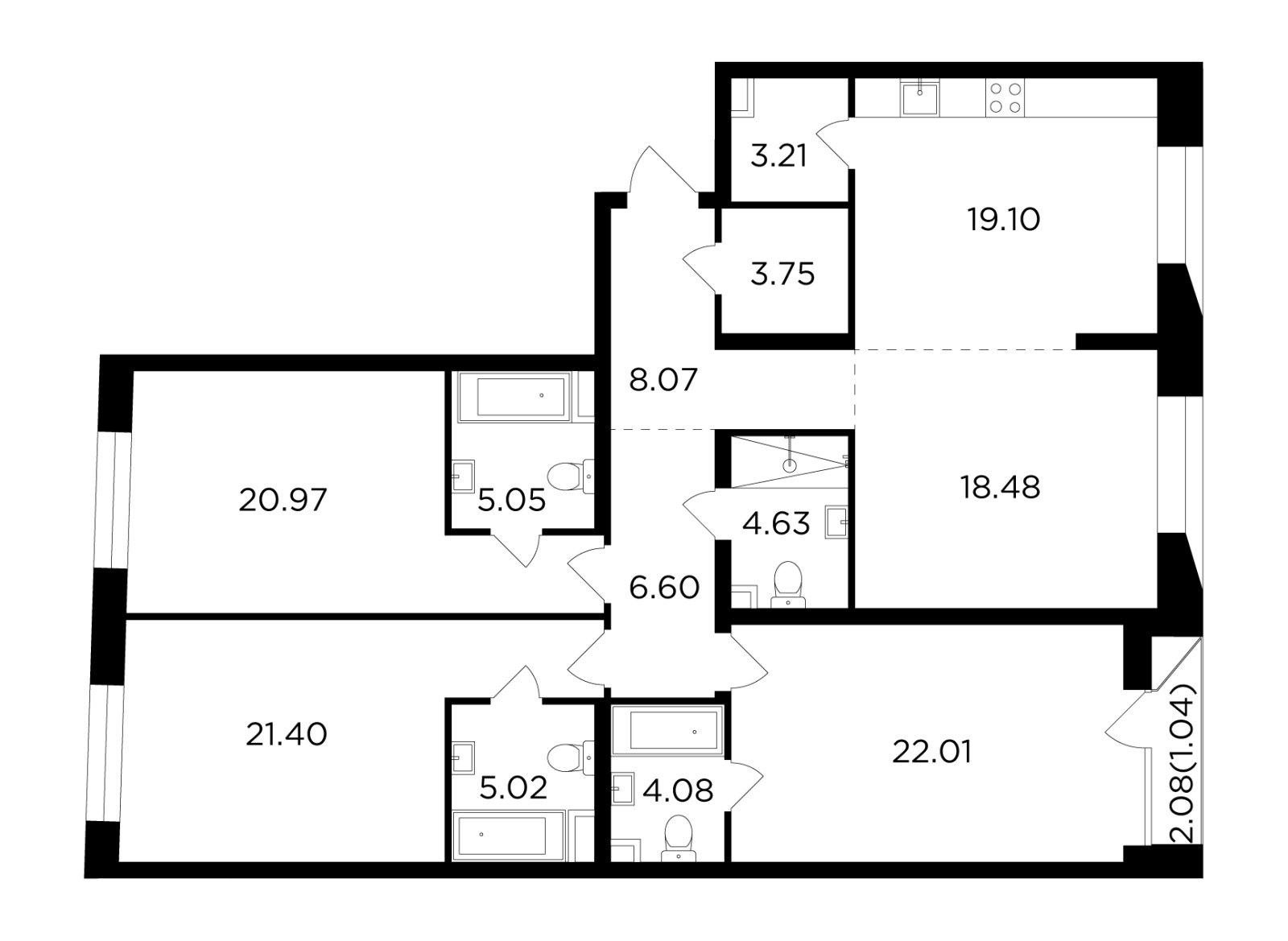 4-комнатная квартира без отделки, 143.41 м2, 3 этаж, дом сдан, ЖК FORIVER, корпус 9 - объявление 2371359 - фото №1