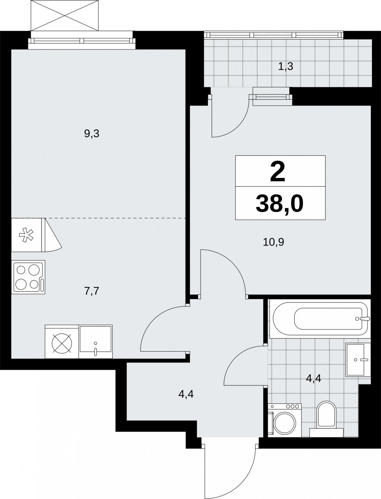 2-комнатная квартира (евро) без отделки, 38 м2, 2 этаж, сдача 1 квартал 2026 г., ЖК Дзен-кварталы, корпус 6.2.1 - объявление 2328343 - фото №1