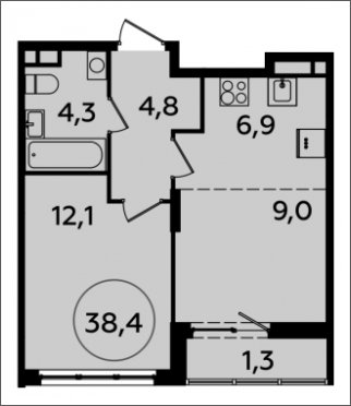 2-комнатная квартира (евро) с полной отделкой, 38.4 м2, 3 этаж, сдача 2 квартал 2024 г., ЖК Испанские кварталы, корпус 8.2 - объявление 1633615 - фото №1