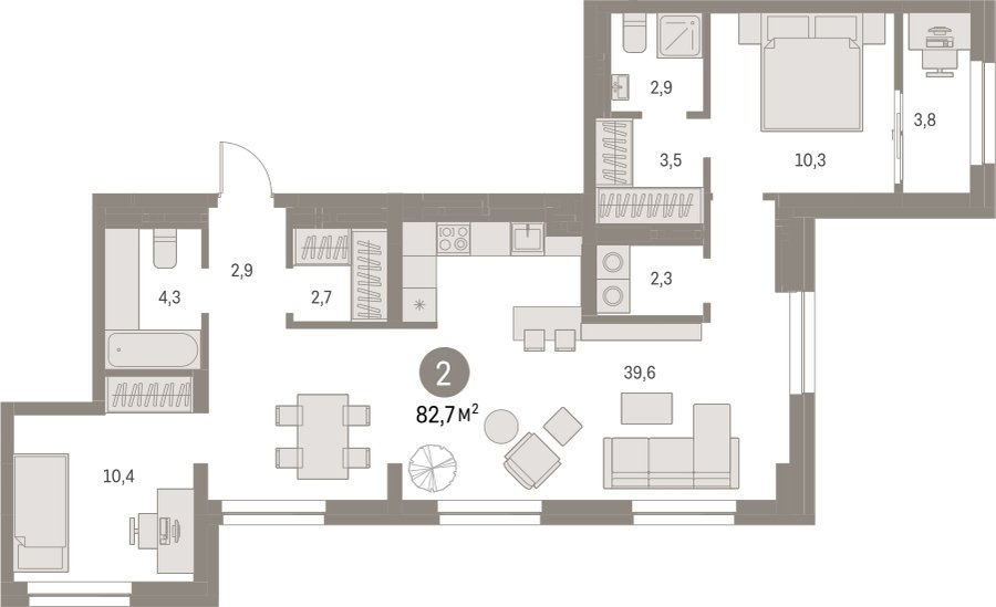 2-комнатная квартира с частичной отделкой, 82.66 м2, 8 этаж, дом сдан, ЖК Первый квартал, корпус 5 - объявление 2262903 - фото №1