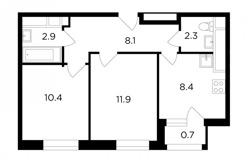 2-комнатная квартира без отделки, 45 м2, 22 этаж, дом сдан, ЖК Филатов Луг, корпус 3 - объявление 1649495 - фото №1