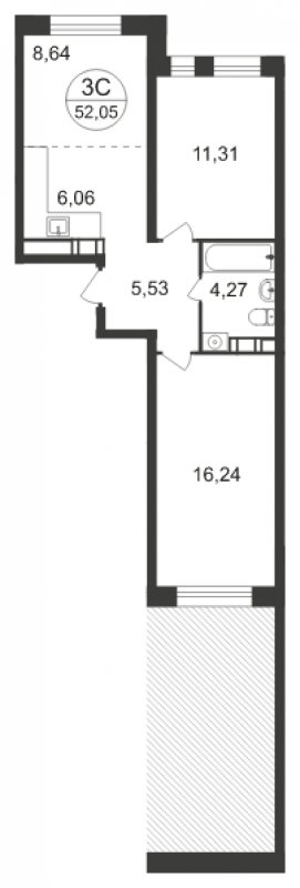 3-комнатная квартира с полной отделкой, 52.05 м2, 2 этаж, сдача 3 квартал 2023 г., ЖК Люберцы, корпус 66 - объявление 1597966 - фото №1
