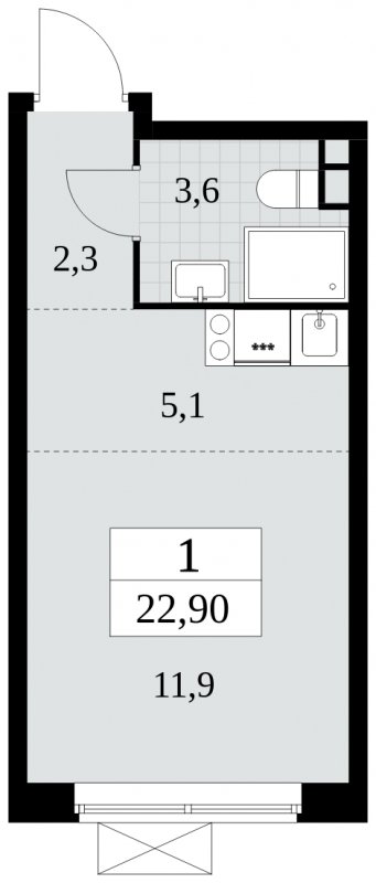 1-комнатная квартира без отделки, 22.9 м2, 3 этаж, сдача 2 квартал 2024 г., ЖК Прокшино, корпус 6.2 - объявление 1662855 - фото №1