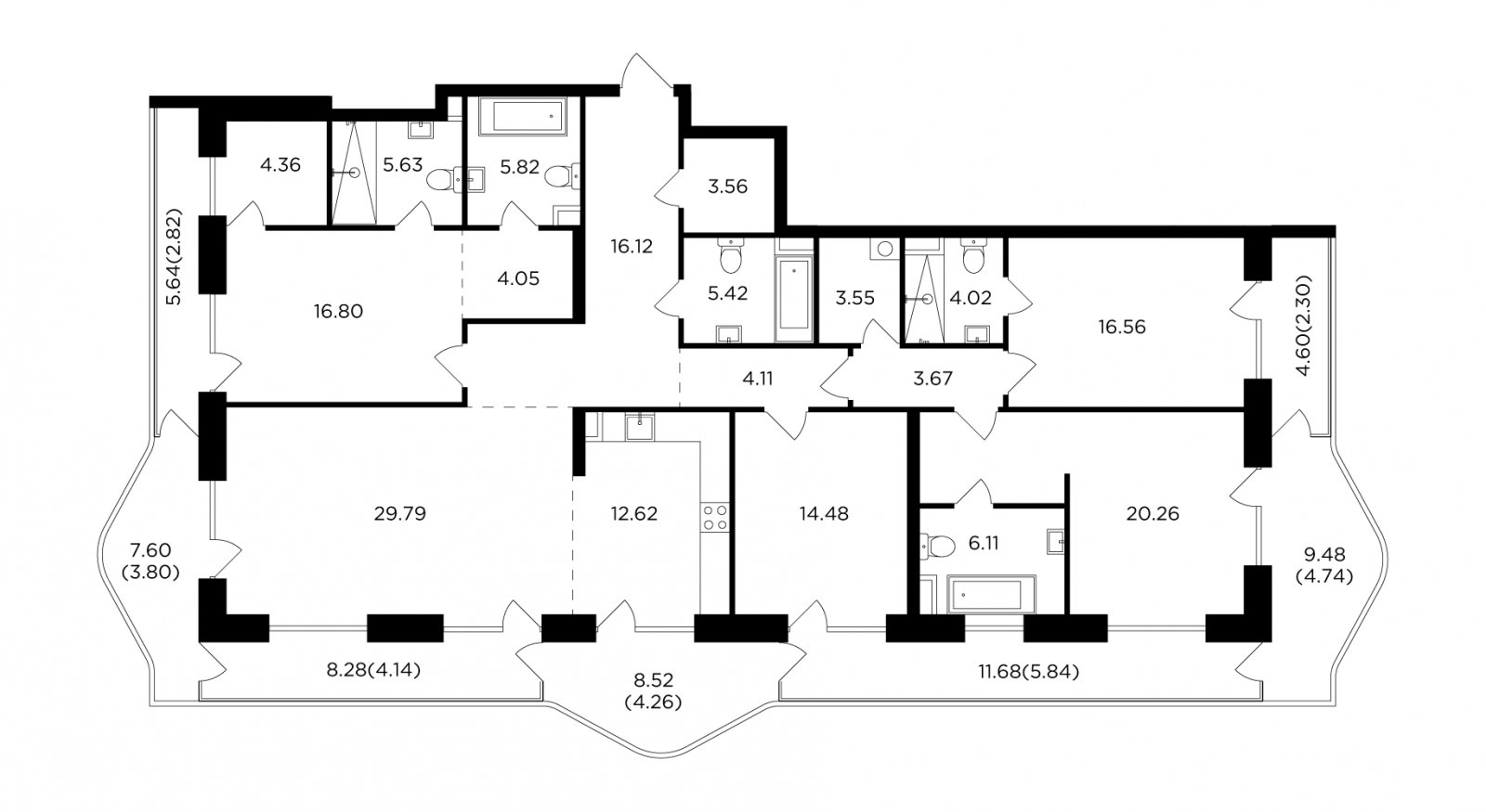 5-комнатная квартира без отделки, 204.83 м2, 7 этаж, сдача 4 квартал 2023 г., ЖК FORIVER, корпус 4 - объявление 2161219 - фото №1