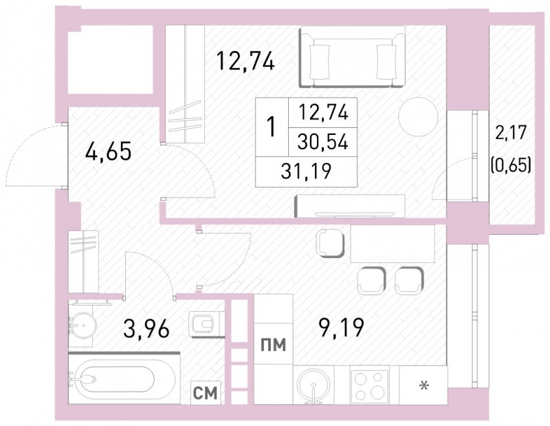1-комнатная квартира с полной отделкой, 31.19 м2, 5 этаж, сдача 2 квартал 2023 г., ЖК Столичный, корпус 24 - объявление 1651155 - фото №1