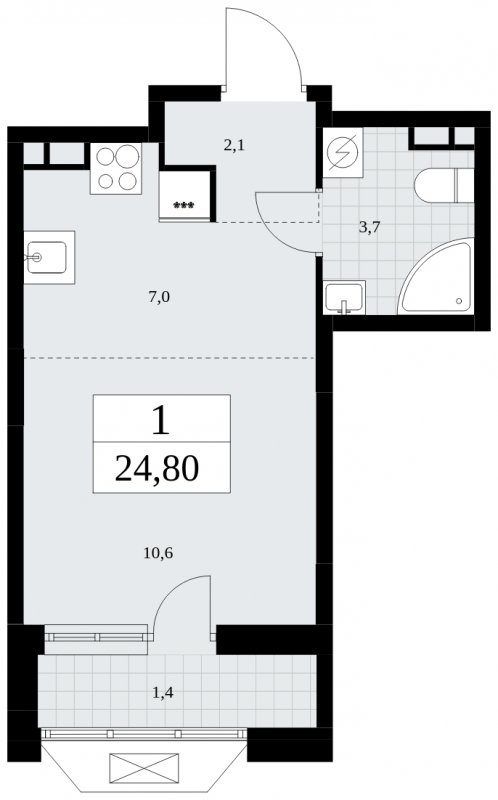 Студия с частичной отделкой, 24.8 м2, 8 этаж, сдача 4 квартал 2024 г., ЖК Бунинские кварталы, корпус 1.2 - объявление 1834461 - фото №1