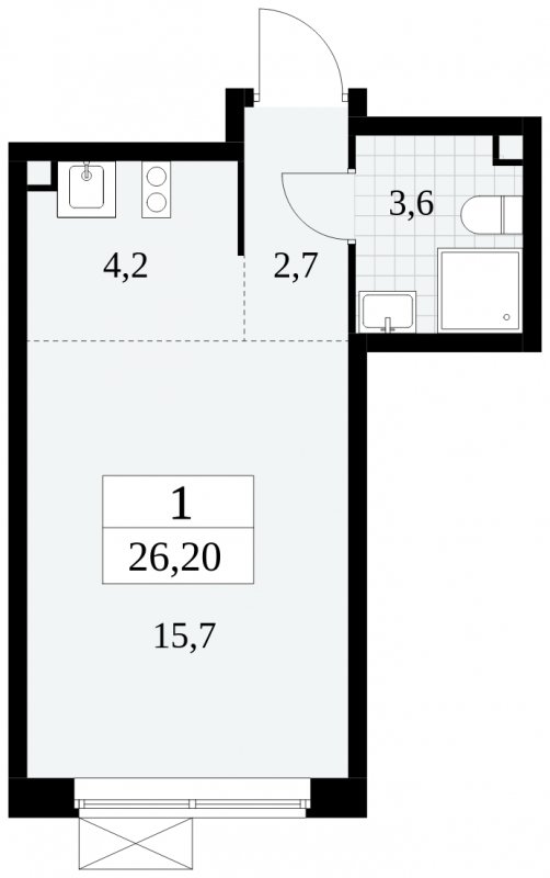 Студия без отделки, 26.2 м2, 2 этаж, сдача 3 квартал 2024 г., ЖК Прокшино, корпус 8.5 - объявление 1684321 - фото №1