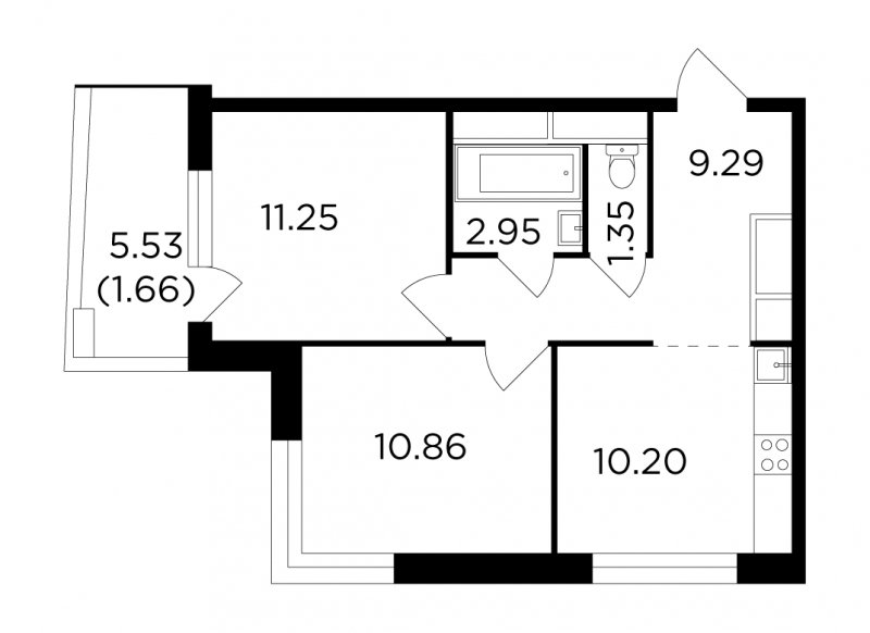 2-комнатная квартира с полной отделкой, 47.56 м2, 23 этаж, дом сдан, ЖК Одинград, корпус 4 - объявление 1767486 - фото №1
