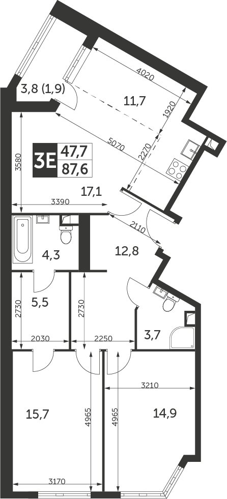 3-комнатная квартира с частичной отделкой, 87.6 м2, 22 этаж, дом сдан, ЖК Архитектор, корпус 1 - объявление 2350388 - фото №1