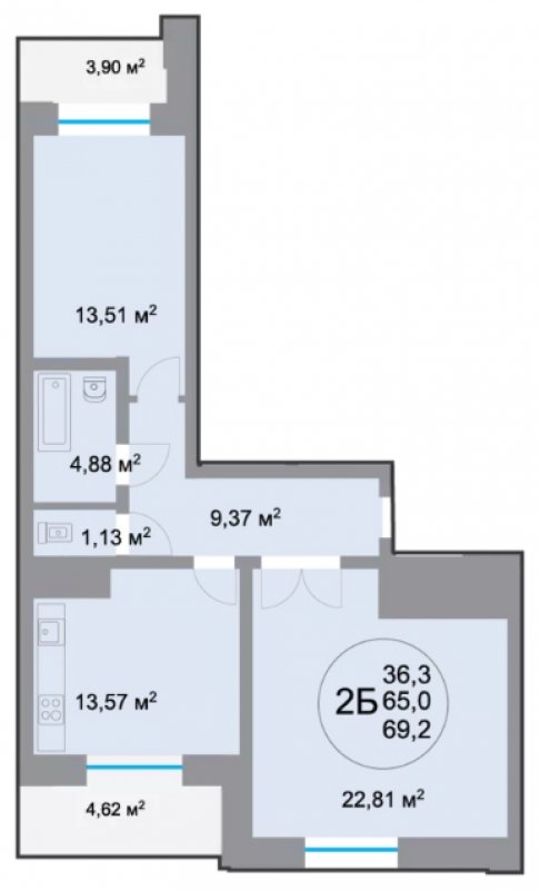 2-комнатная квартира 60.04 м2, 2 этаж, дом сдан, ЖК 28 микрорайон, корпус 2 - объявление 1348866 - фото №1