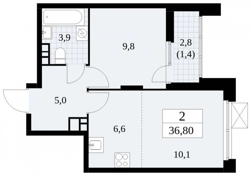 2-комнатная квартира (евро) с частичной отделкой, 36.8 м2, 5 этаж, сдача 4 квартал 2024 г., ЖК Скандинавия, корпус 2.27.1 - объявление 1840202 - фото №1