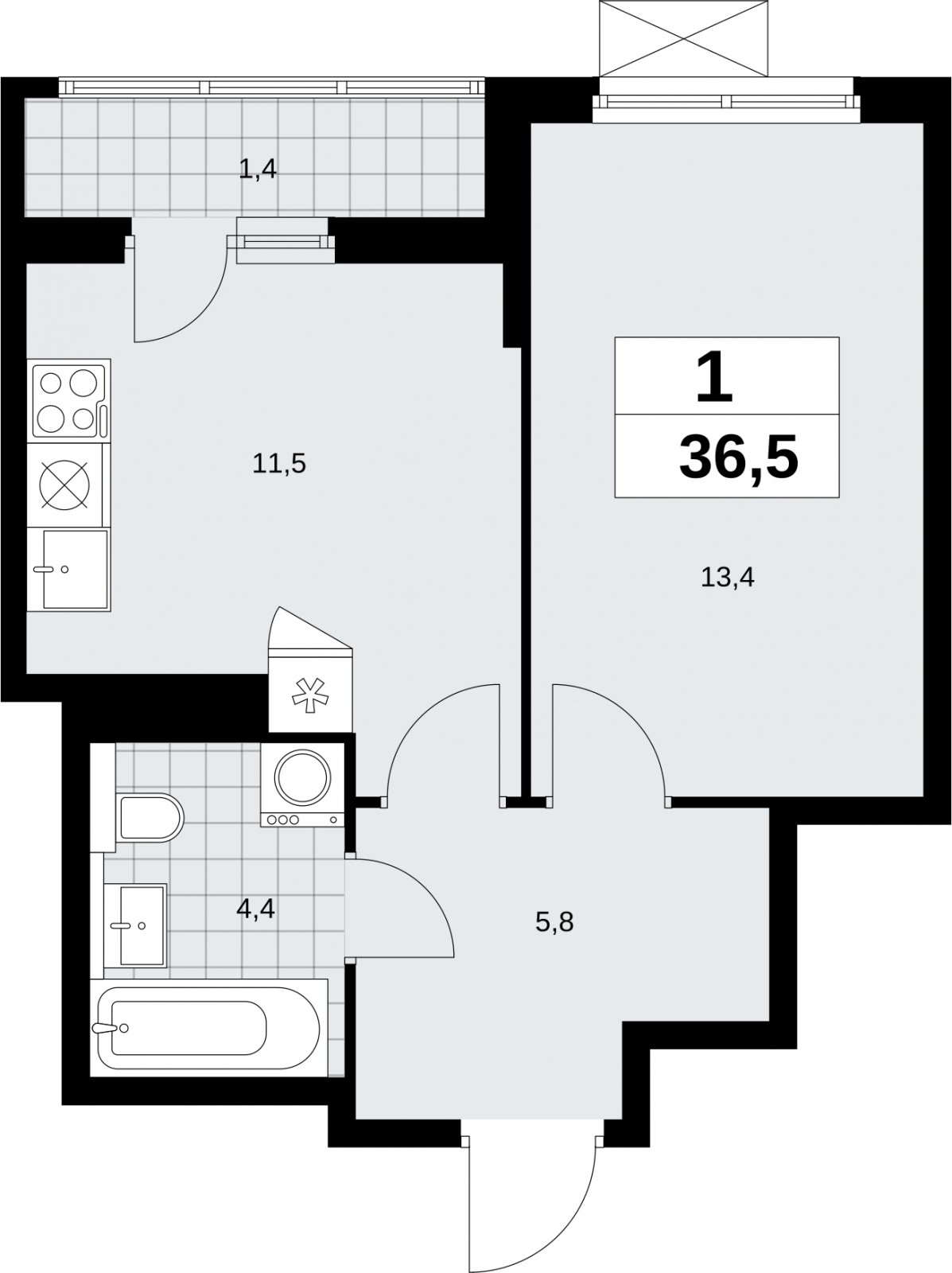 1-комнатная квартира без отделки, 36.5 м2, 10 этаж, сдача 2 квартал 2026 г., ЖК Бунинские кварталы, корпус 9.1 - объявление 2323750 - фото №1