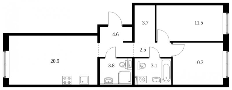 2-комнатная квартира с полной отделкой, 60.4 м2, 1 этаж, сдача 2 квартал 2023 г., ЖК Середневский лес, корпус 1.3 - объявление 1510948 - фото №1