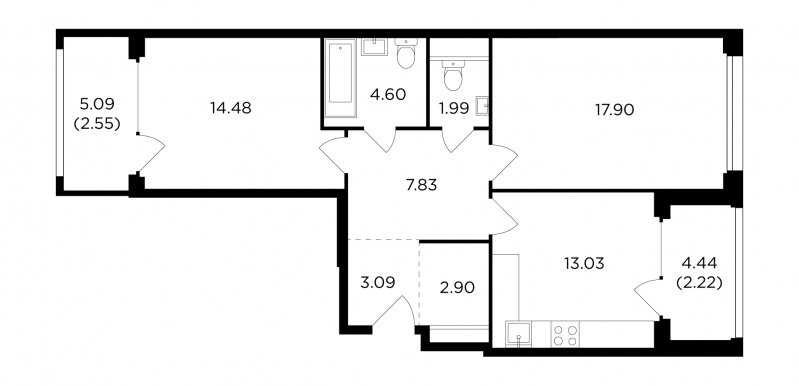 2-комнатная квартира с полной отделкой, 70.36 м2, 8 этаж, дом сдан, ЖК RiverSky, корпус 6 - объявление 1795197 - фото №1