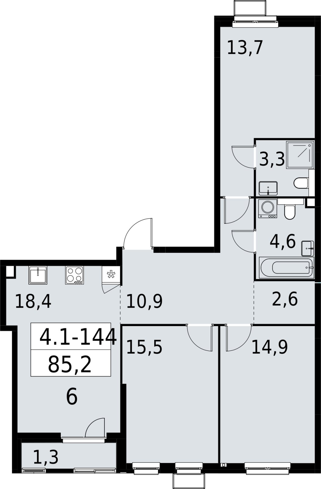 3-комнатная квартира с полной отделкой, 85.2 м2, 2 этаж, сдача 2 квартал 2027 г., ЖК Южные сады, корпус 4.1.2 - объявление 2392683 - фото №1