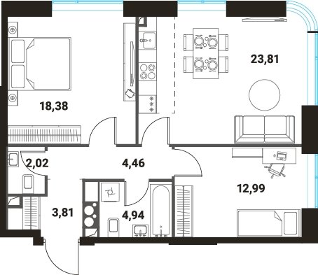 3-комнатная квартира без отделки, 70.41 м2, 5 этаж, сдача 1 квартал 2024 г., ЖК Инноватор, корпус Б - объявление 2260511 - фото №1