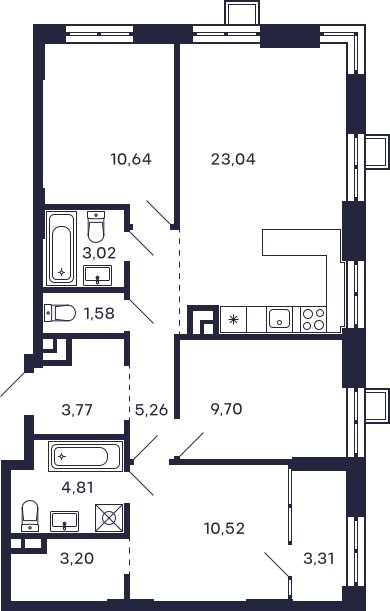 3-комнатная квартира с частичной отделкой, 78.85 м2, 5 этаж, сдача 2 квартал 2026 г., ЖК Квартал Тетрис, корпус С-2.2 - объявление 2343766 - фото №1