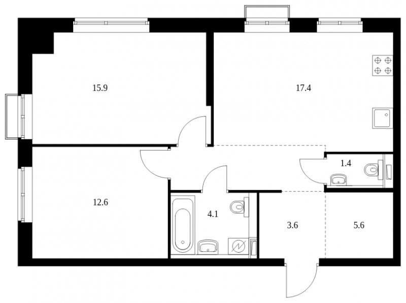 2-комнатная квартира с полной отделкой, 64.4 м2, 2 этаж, сдача 4 квартал 2023 г., ЖК Красноказарменная 15, корпус 1.2 - объявление 1509430 - фото №1