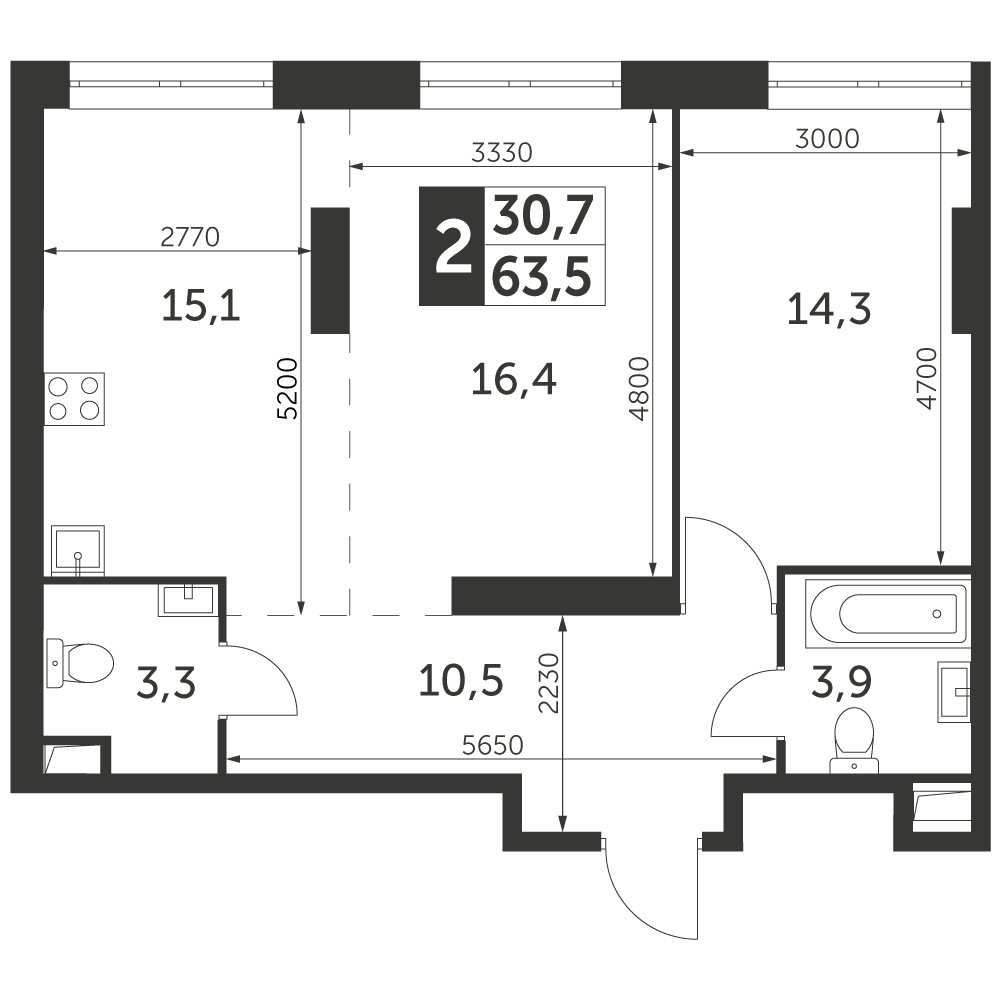 2-комнатная квартира с частичной отделкой, 63.5 м2, 25 этаж, дом сдан, ЖК Архитектор, корпус 3 - объявление 2378077 - фото №1