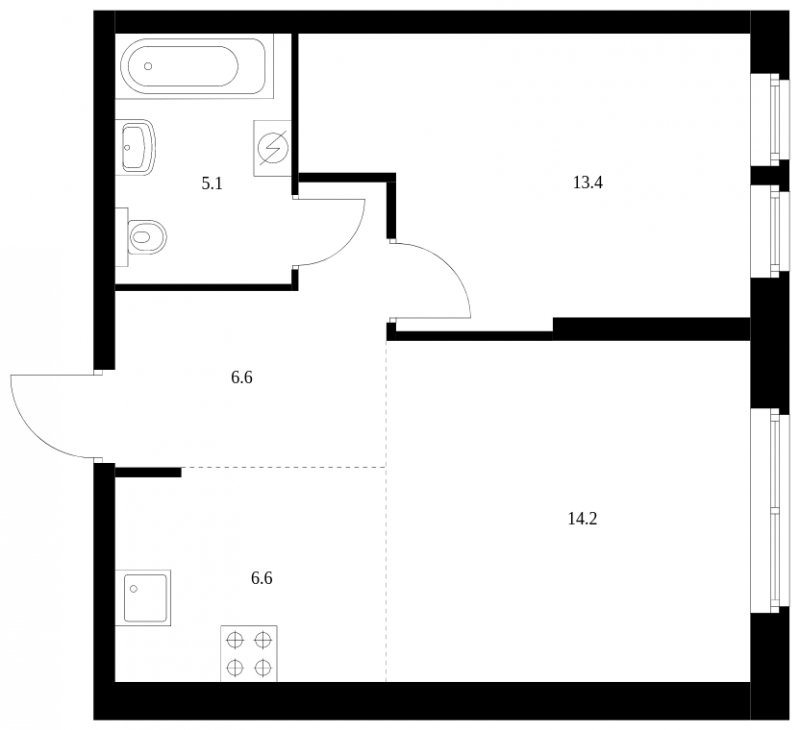 2-комнатная квартира с полной отделкой, 45.9 м2, 27 этаж, сдача 3 квартал 2023 г., ЖК Кронштадтский 9, корпус 1.1 - объявление 1435632 - фото №1