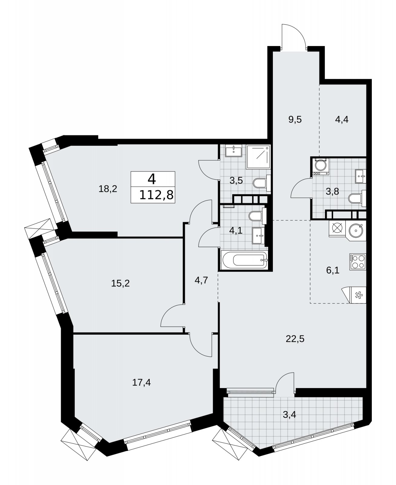 4-комнатная квартира (евро) без отделки, 112.8 м2, 17 этаж, сдача 1 квартал 2026 г., ЖК Дзен-кварталы, корпус 4.2 - объявление 2251573 - фото №1