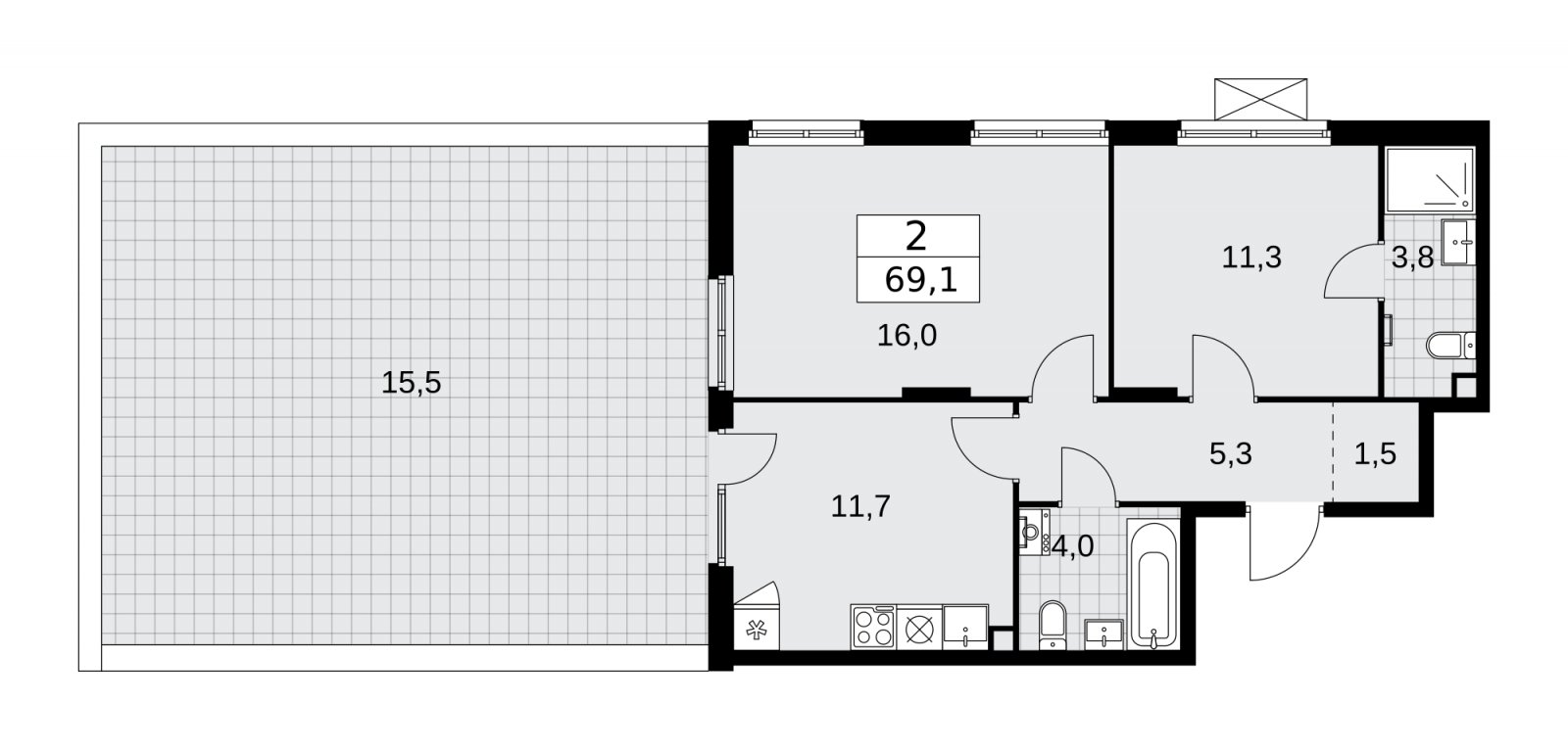 2-комнатная квартира без отделки, 69.1 м2, 2 этаж, сдача 1 квартал 2026 г., ЖК Деснаречье, корпус 4.1 - объявление 2263258 - фото №1