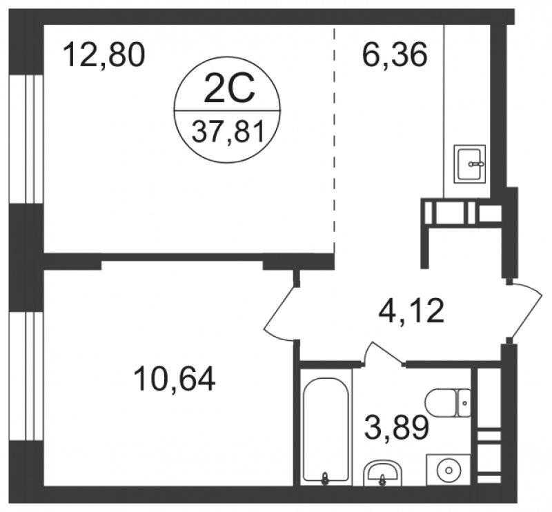 2-комнатная квартира с полной отделкой, 37.81 м2, 7 этаж, сдача 3 квартал 2023 г., ЖК Люберцы, корпус 66 - объявление 1682348 - фото №1