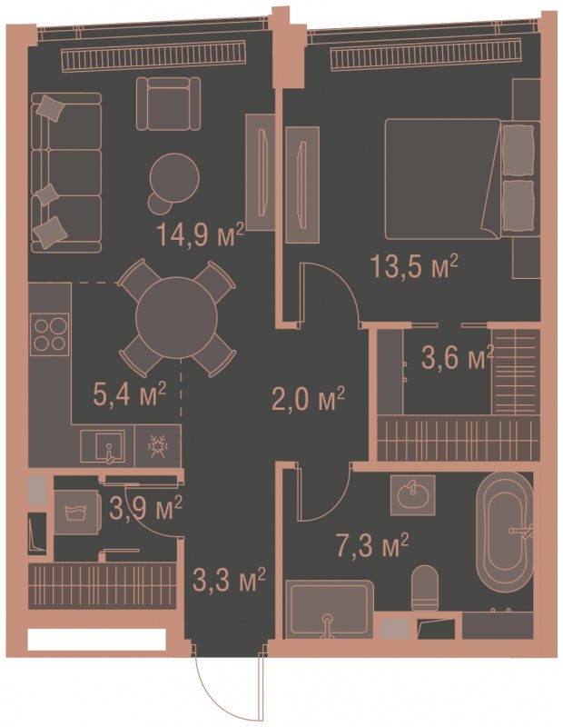 1-комнатная квартира без отделки, 53.9 м2, 11 этаж, сдача 1 квартал 2025 г., ЖК HIGH LIFE, корпус Heart Tower - объявление 1767893 - фото №1