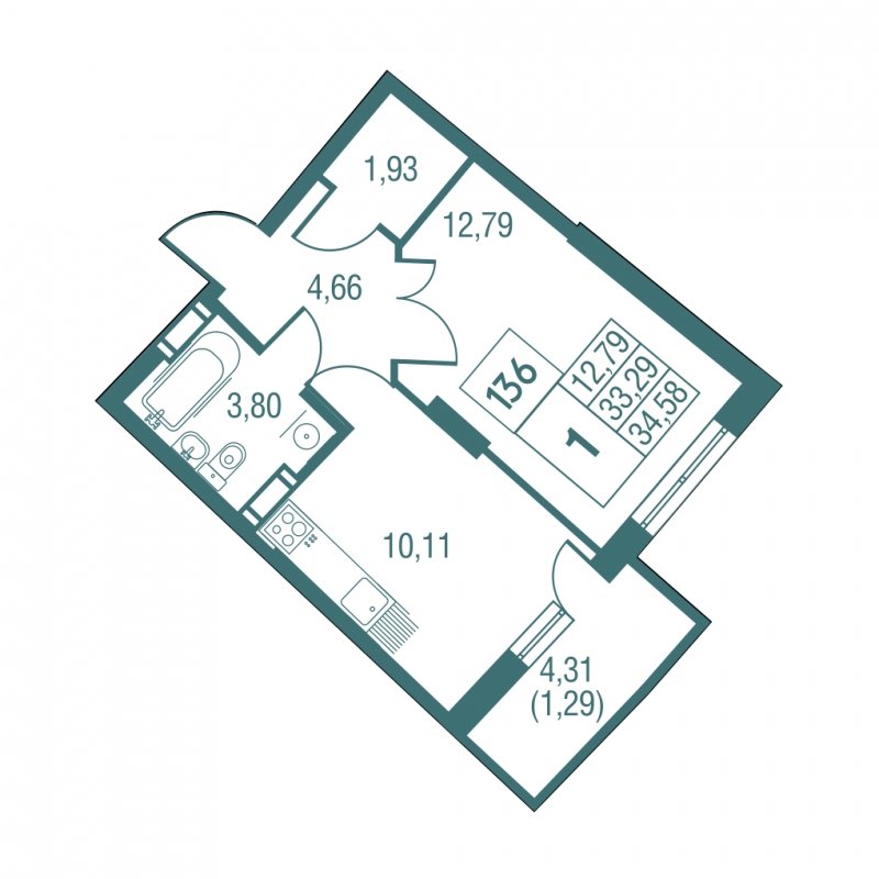 1-комнатная квартира с частичной отделкой, 35.8 м2, 24 этаж, дом сдан, ЖК Жилой микрорайон Одинбург, корпус 32 - объявление 1826765 - фото №1