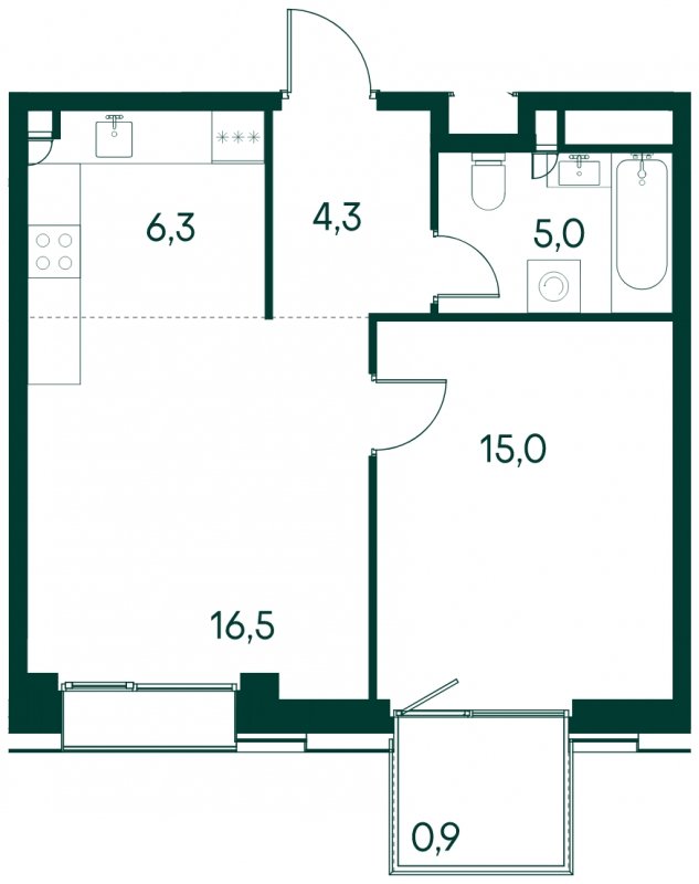 1-комнатная квартира без отделки, 48 м2, 9 этаж, сдача 2 квартал 2025 г., ЖК Клубный город на реке Primavera, корпус 4 квартала "Vivaldi" - объявление 1784608 - фото №1