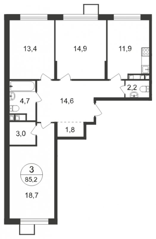 3-комнатная квартира без отделки, 85.2 м2, 8 этаж, сдача 1 квартал 2024 г., ЖК город-парк Переделкино Ближнее, корпус корп.5 - объявление 1597043 - фото №1