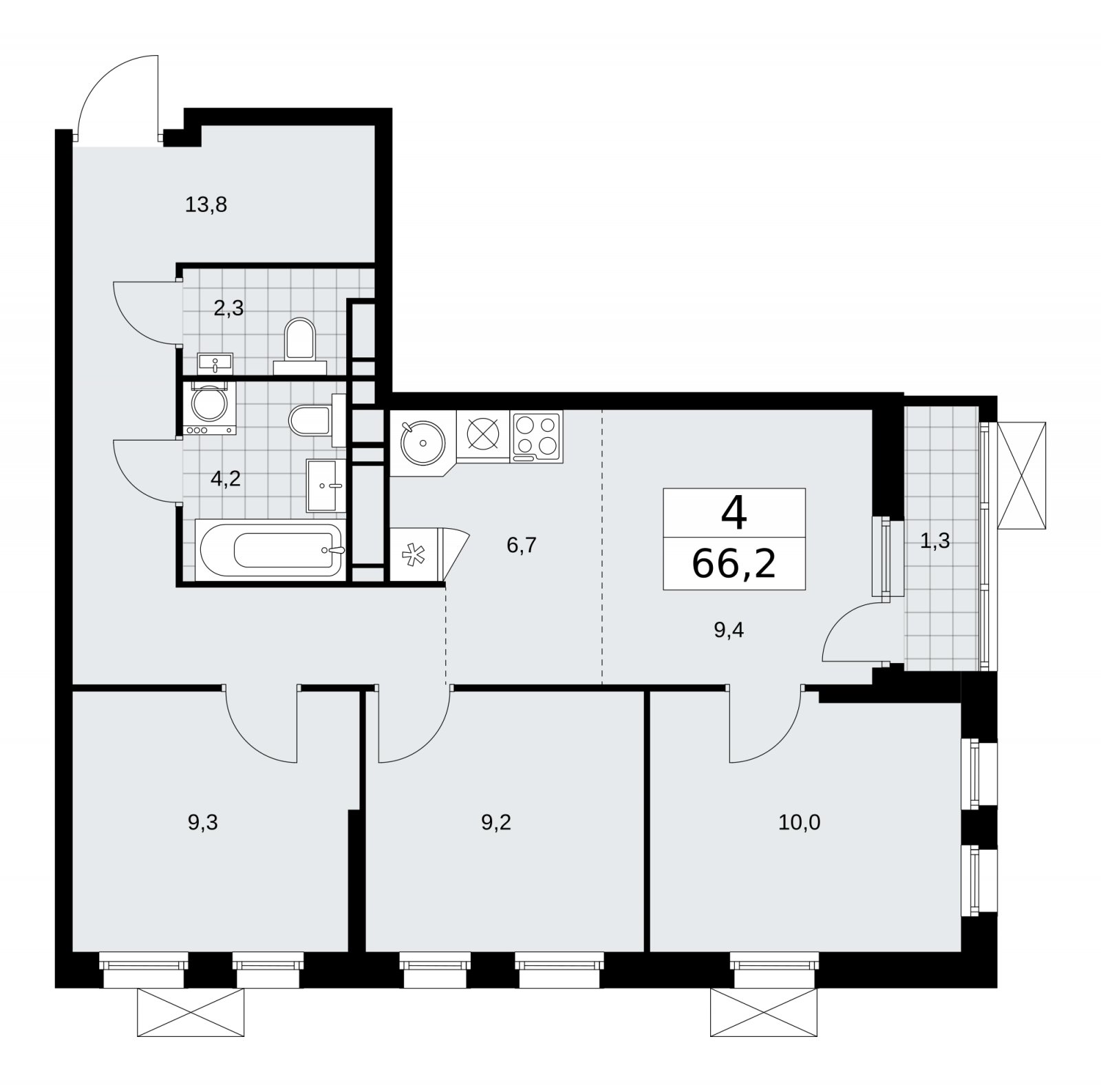 4-комнатная квартира (евро) без отделки, 66.2 м2, 17 этаж, сдача 1 квартал 2026 г., ЖК Скандинавия, корпус 37.2.2 - объявление 2254612 - фото №1